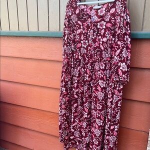 Woman Within Red Smocked Tiered Midi Dress